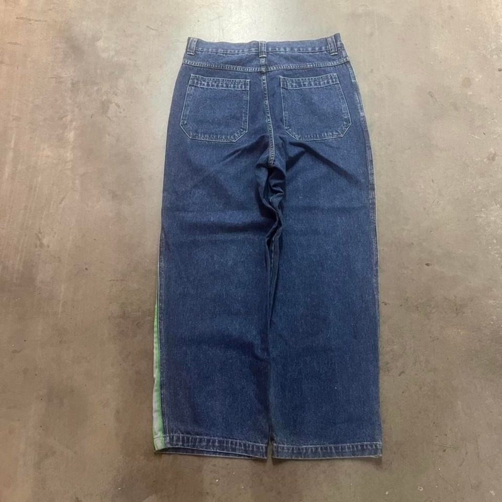Y2K‎ baggy modern edge men's dark wash striped embroidered skater jeans baggy 36